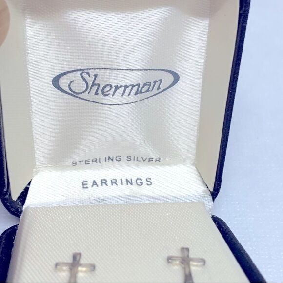 Vintage Baby or Childs Sterling Silver Cross Earrings .25” in Box Gorgeous - Picture 3 of 5